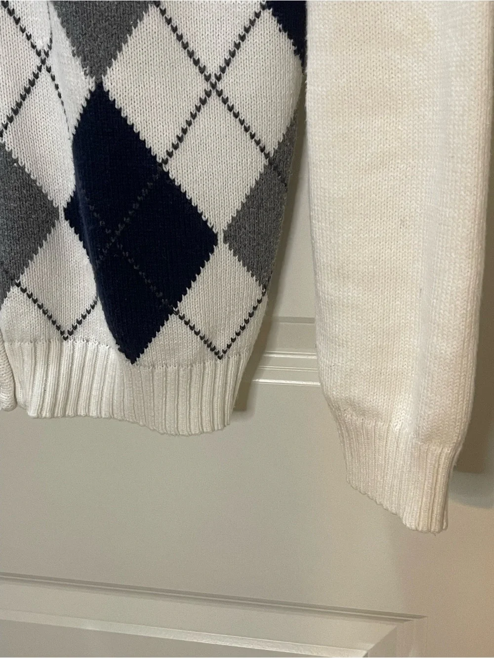 Men's Argyle Zip-Up Sweater Cotton Blend - White, Navy & Gray L